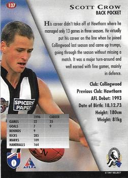 1997 Select AFL Ultimate Series #137 Scott Crow Back